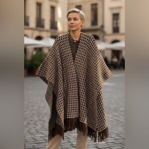Zara Brown and Cream Knit Open Poncho